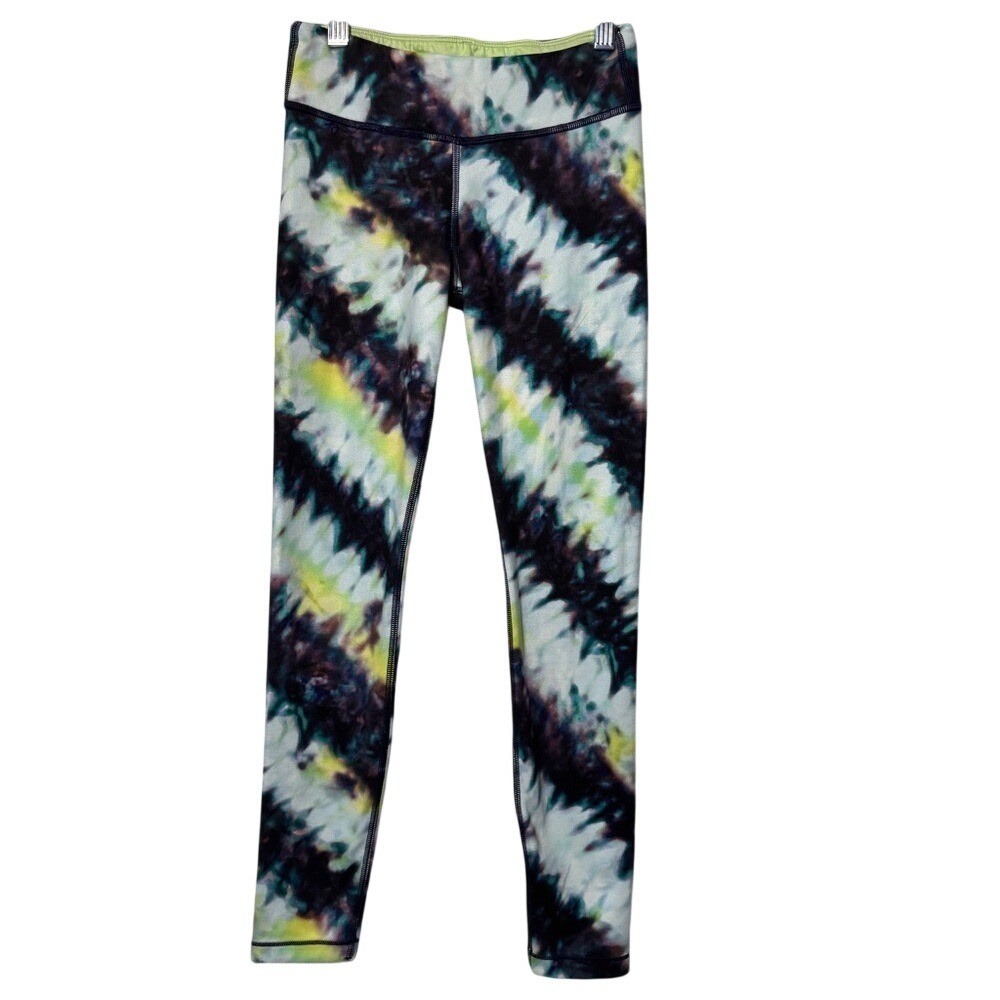 Athleta Girl Chit Chat Tight Leggings Tie Dye Black Lime Green Size L 12